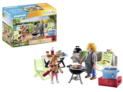 PLAYMOBIL Family Fun 71427 Gemeinsames Grillen, Camping, Spaß und Genuss im Freien mit der Familie, mit Grill, Kochschürze und tollem Zubehör, Spielzeug für Kinder ab 4 Jahren