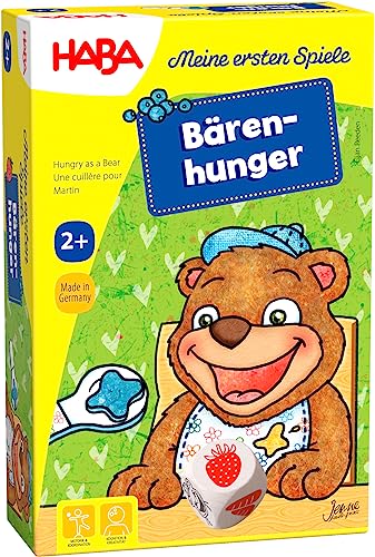 HABA 301257 300171 - Meine ersten Spiele – Bärenhunger | Lustige Spielesammlung für 1-3 Spieler ab 2 Jahren | Mit süßem Bären-Aufsteller zum Füttern