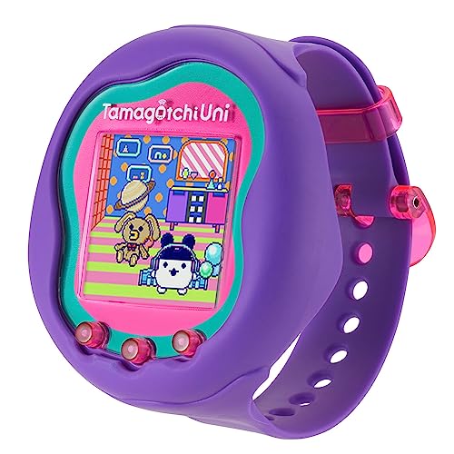 Bandai - Tamagotchi Uni - Verbindungsfähiges Tamagotchi mit Armbanduhr - Interaktives Tamagotchi-Tier - Tamagotchi auf Deutsch - Violett-Modell - Spielzeug für Kinder ab 6 Jahren - 43352