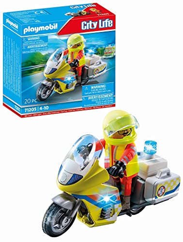 PLAYMOBIL City Life 71205 Notarzt-Motorrad mit Blinklicht, Spielzeug für Kinder ab 4 Jahren