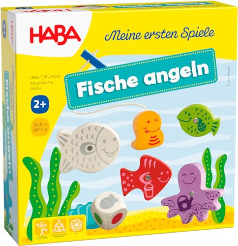 HABA Fische angeln – Meine ersten Spiele – Angelspiel aus Holz für Kinder ab 2 Jahren – Fördert Feinmotorik, freies Spielen, Lernen & Farben-unterscheiden – 1004983001